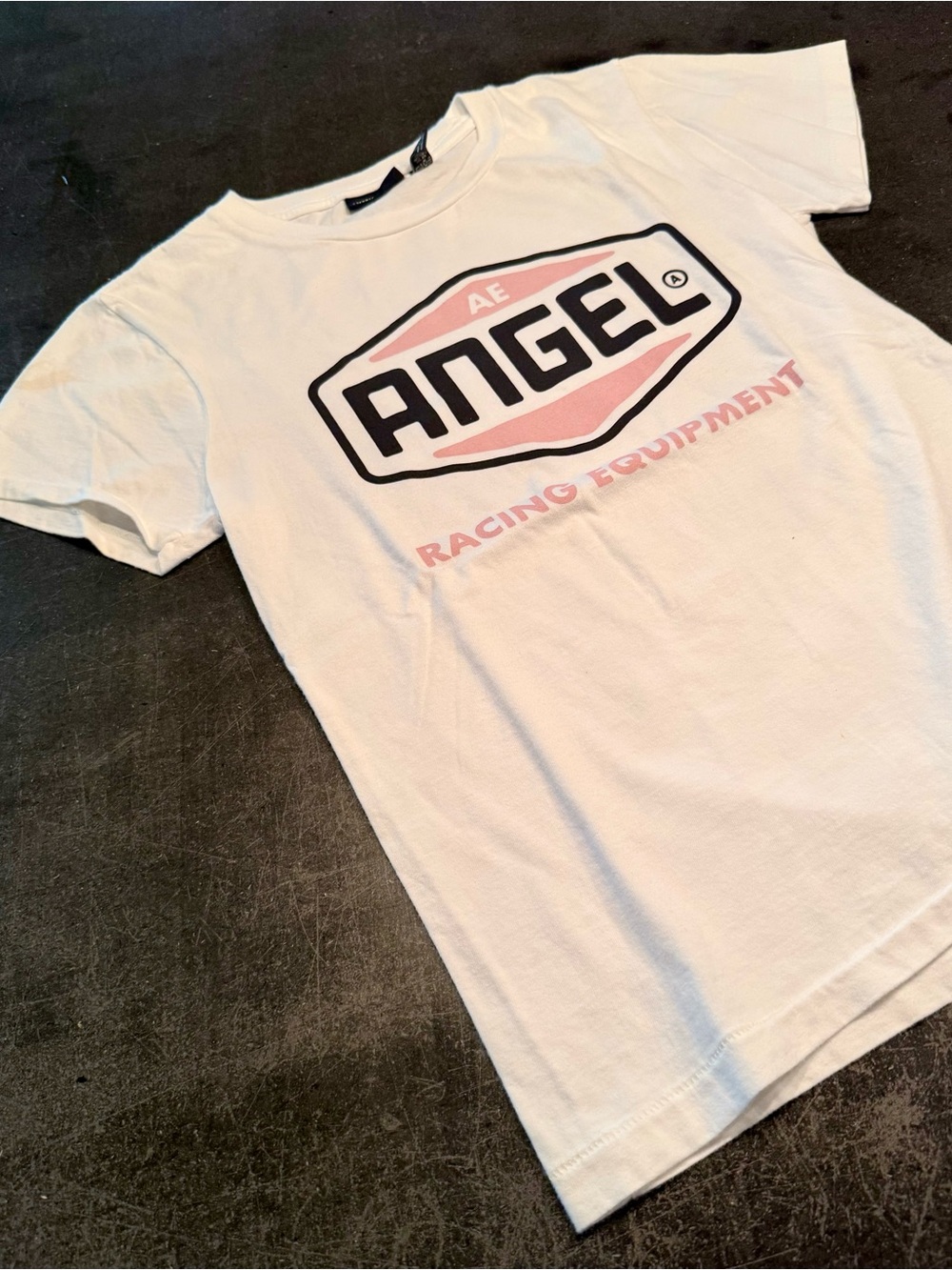 American Eagle Outfitters White Tee with Pink & Black Angel Graphic - Women